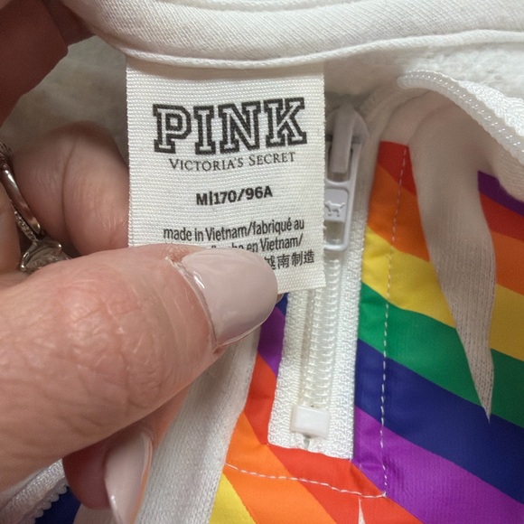 Victoria’s Secret PINK Rainbow Logo Matching Set White Pullover & Joggers  0721 - Picture 4 of 7